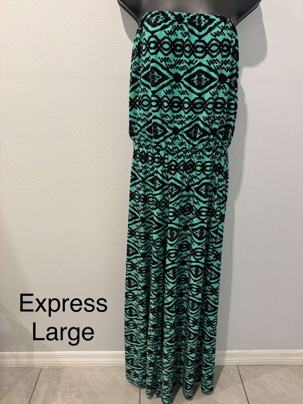 Expresso Strapless Maxi Dress in Teal & Black Geometric